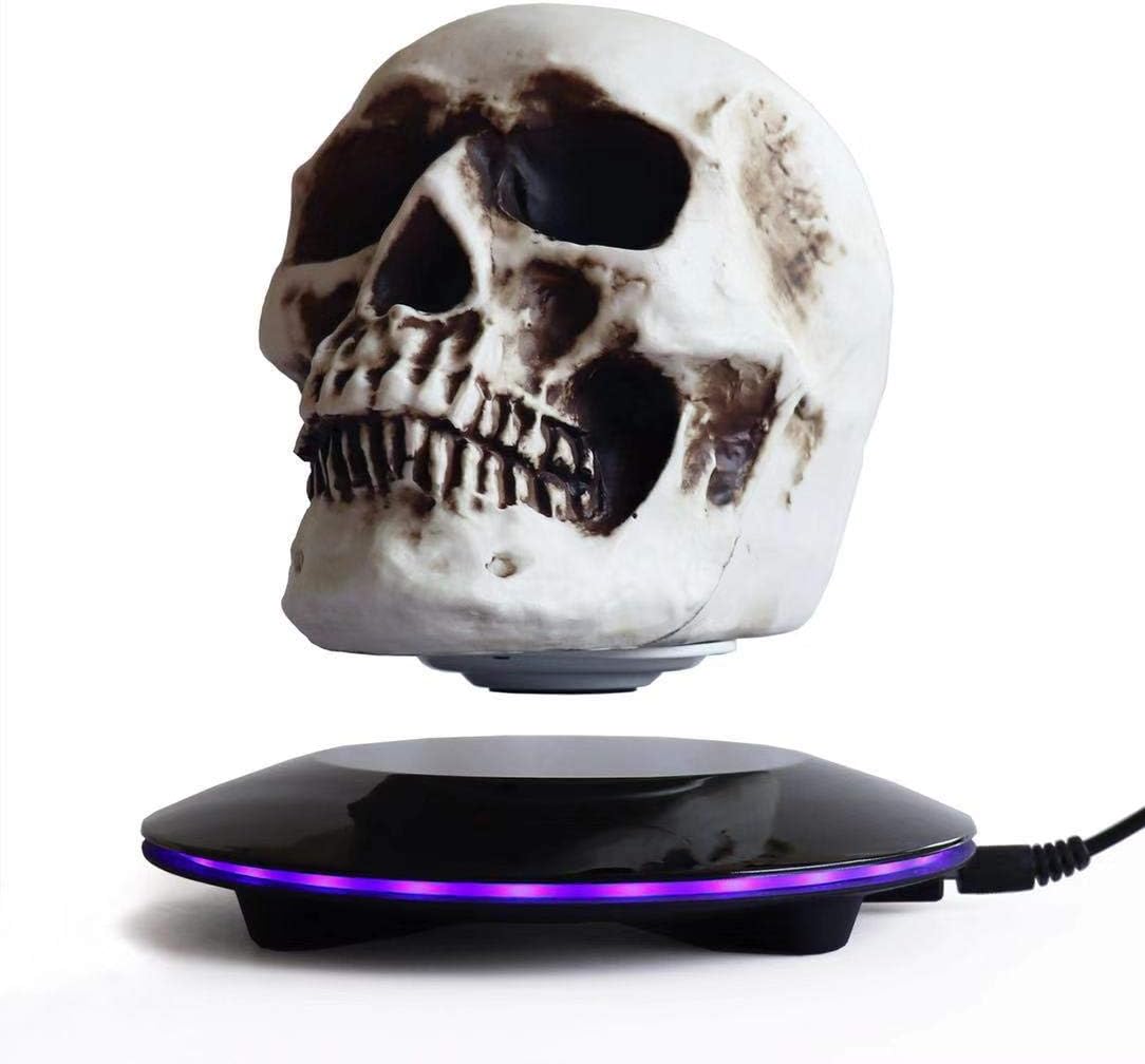 KINGLEV Magnetic Levitating Levitate 3D Skull LED Night Light with Touch Button Base,Floating and Rotating Globe Decoration Creative Crafts Statues for Home/Office/Festival/Halloween…