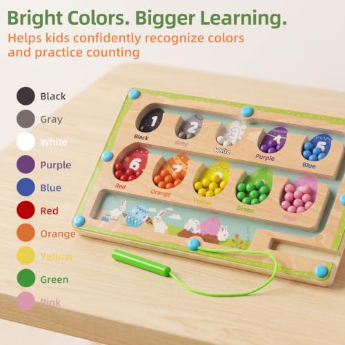 Image of WOODENFUN Magnetic Color Number Maze for Toddlers,Montessori Counting Board