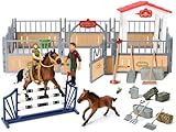 KIDBEST Horse Stable Playset, Horse Toys Set for Girls and Boys with Rider, Farm Animal Figurines Barn Toys, Pretend Play for Kids 3-5 6 7 8-10 Birthday Gifts