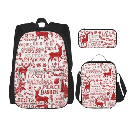 Sac à dos 3 en 1 WURTON ours et cerf avec sac à déjeuner et trousse noir pour la rentrée scolaire