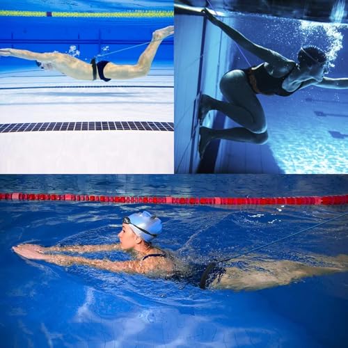 Schwimmgürtel Einstellbare Schwimmgürtel Pool Schwimmwiderstand Schwimmleine Durable für Schwimmingpools Widerstandstraining(Inklusive ohrstöpsel und nasenklammer)