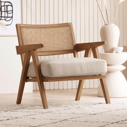 ABEL Rattan Teak Wood Accent Arm Chair for Home Bedroom, Living, ...
