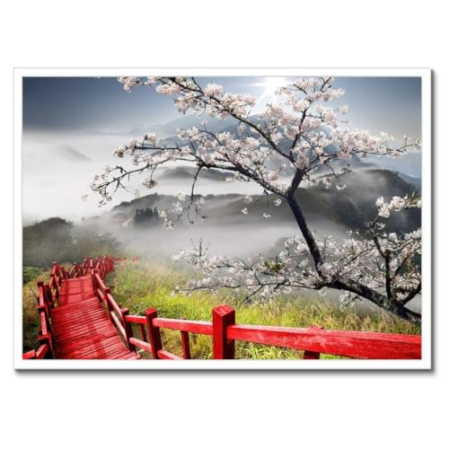 Pont rouge au Japon poster cadre noir déco murale 70x50