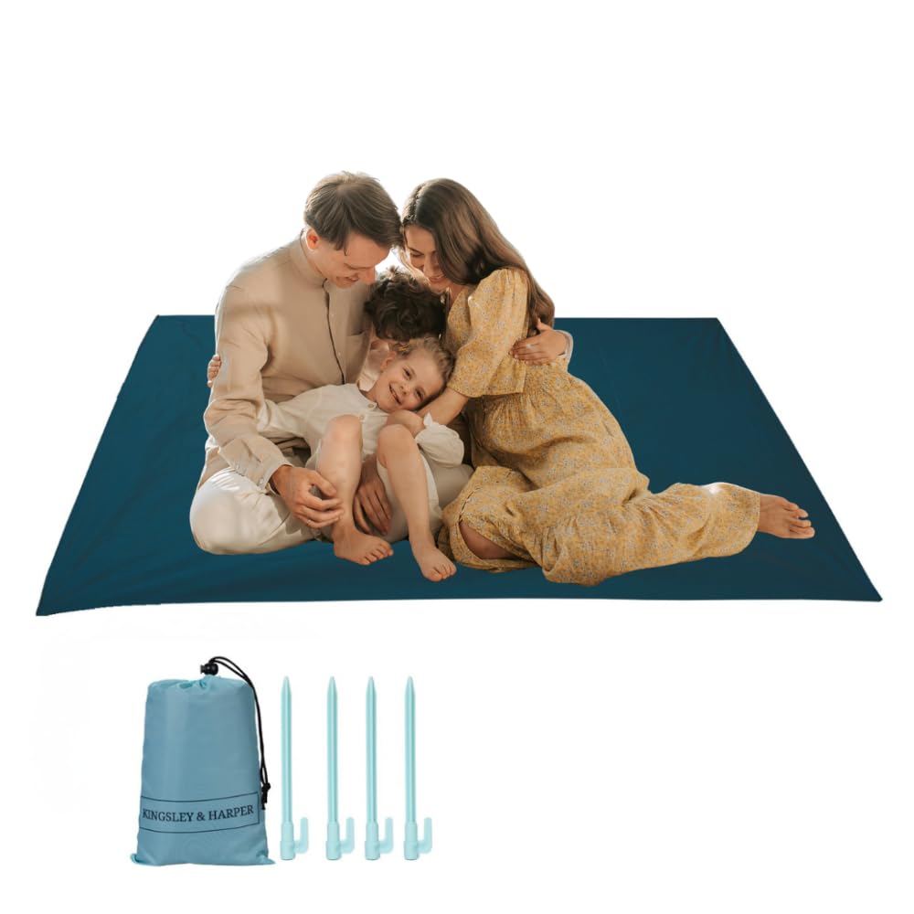 Kingsley & Harper Extra Large Beach Mat 210 x 200cm – Waterproof Sand-Resistant Picnic Blanket with Pegs and Carry Bag, Lightweight Outdoor Mat for Beach, Camping & Travel
