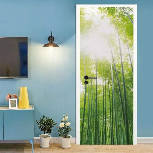 Tizhweqo Pegatina Puerta Bosque de Bambú Pegatinas para Puertas Verde Adhesivo Vinilo 3D Puerta Pegatina Pared Murales Papel Pintado Poster para Sala de Baño Decorativos 86x200 cm a5405