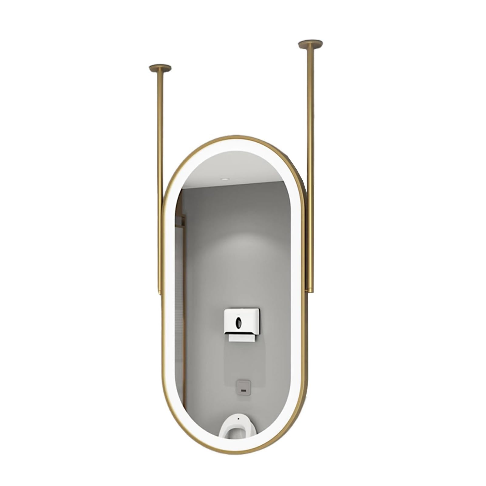 MESOVFCA Ceiling-Mounted Floating Mirror with LED Light, 3 Adjustable Colors, Bathroom Vanity for Restrooms, Entryways, Shops, and Hotels(Gold,50x90cm)