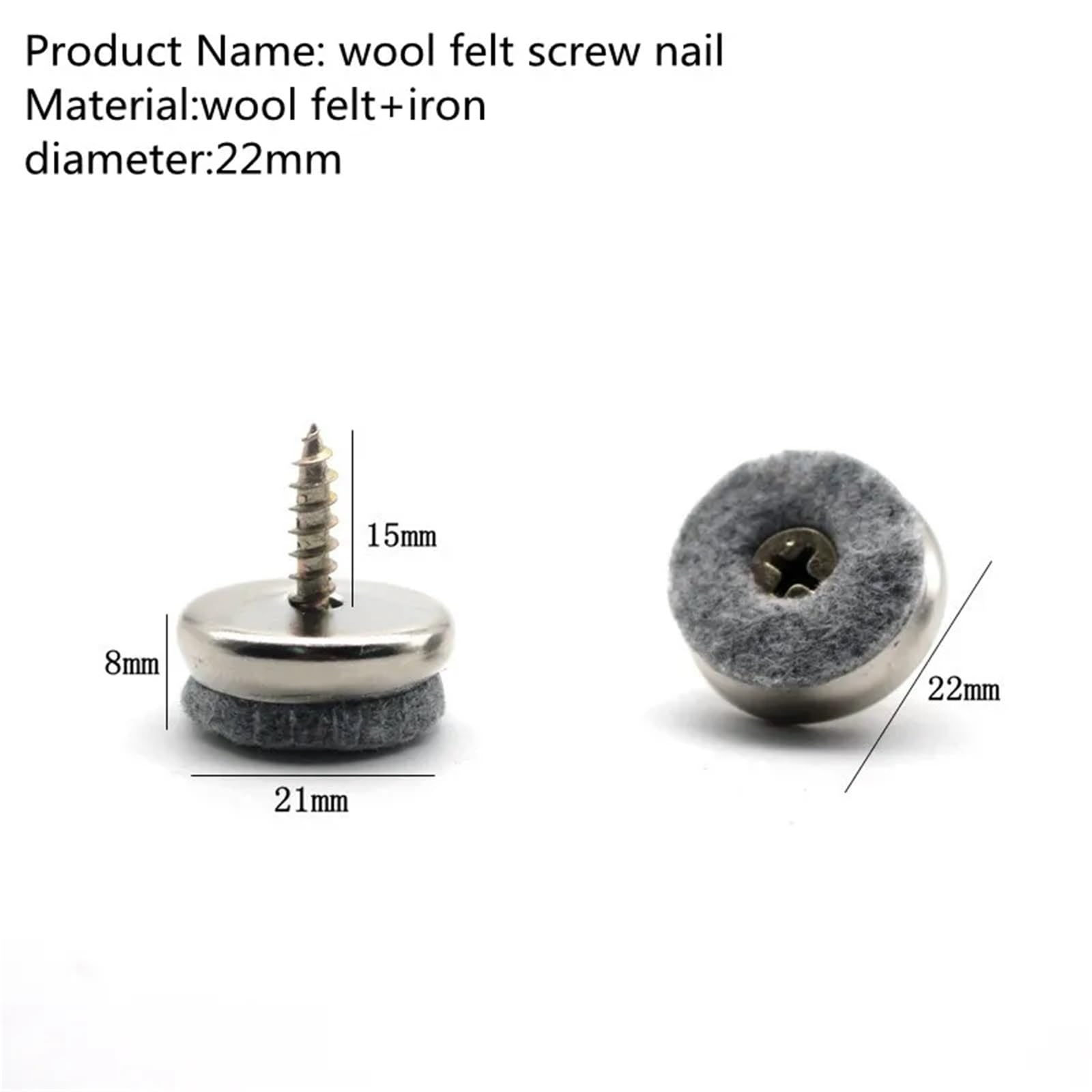 100 clavos para patas de muebles, tornillos de fieltro, antideslizantes, protectores de suelo de madera, accesorios para muebles de uñas (22 mm)