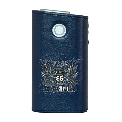 glo グロー グロウ 専用 レザーケース レザーカバー タバコ ケース カバー 合皮 ハードケース カバー 収納 デザイン 革 皮 BLUE ブルー 英字 かっこいい おしゃれ 011856