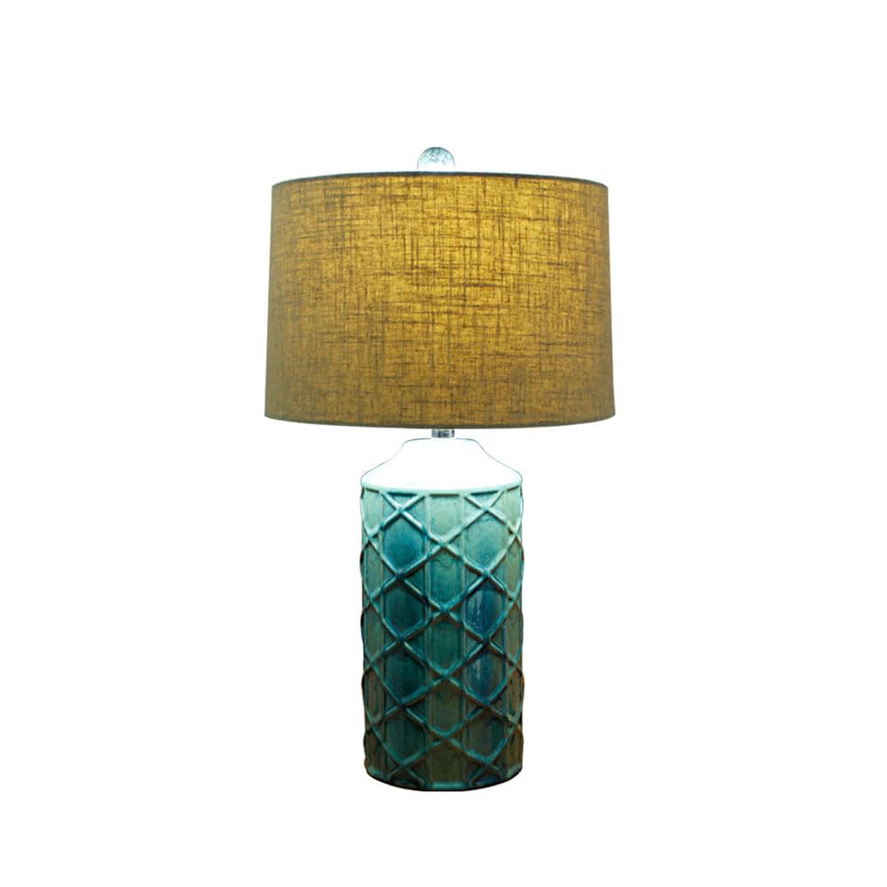 Zielone Ceramiczne Lampy Stołowe Do Sypialni I Salonu, Zielone Lampki Nocne W Kształcie Rombu Z Lnianym Abażurem, Małe Zielone Lampki Do Sypialni, Wystrój Domu I Biura