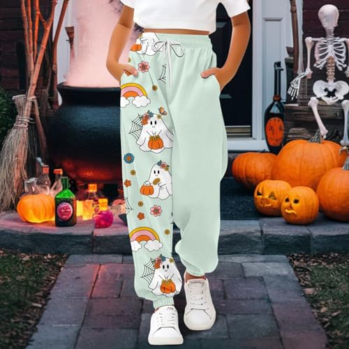 Halloween Sweatpants for Teen Girls Pumpkin Graphic Baggy Wide Leg Pants Elastic Waist Joggers Cotton Long Trousers2