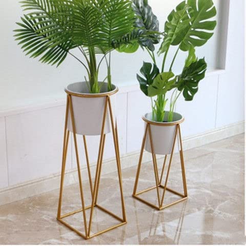 Image of AMASS HANDICRAFTS Planters for Indoor Plants Metal Planters with Stands & Indoor Plant Pots for Indoor Plants & Mid Century Plant Stands with Pots & Plant Pots Indoor Planter Set of 2 (White)