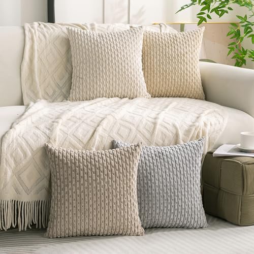 Cozoomy DXRBZT01-MG-18X18 Set Of 4 Neutral Decorative Pillow Covers 18X18 Inch Corduroy Throw Pillow Covers thumb #1