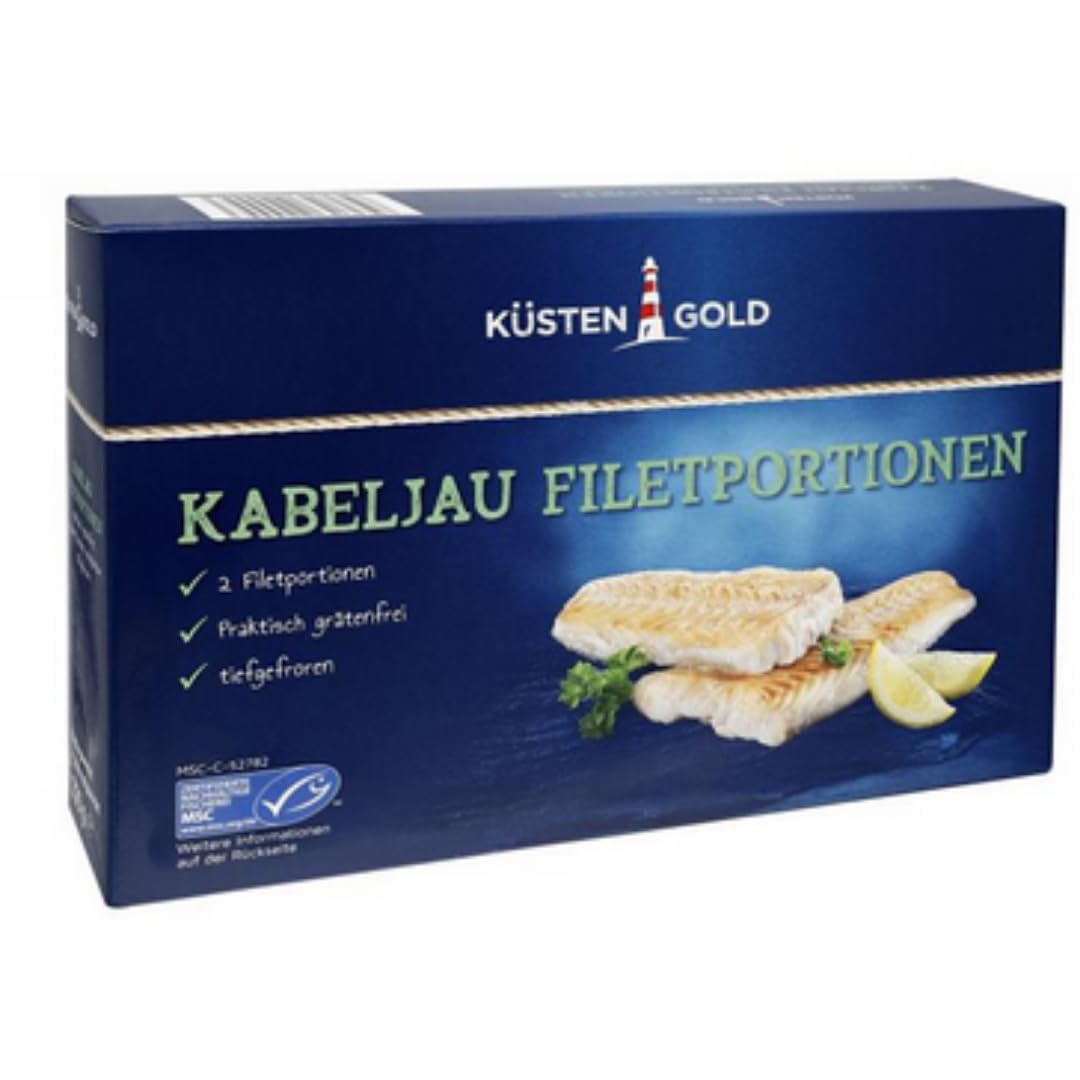Kabeljau-Filets Kabeljau-Filets, praktisch grätenfrei, glasiert, einzeln entnehmbar, tiefgefroren Fisch 250 Gramm