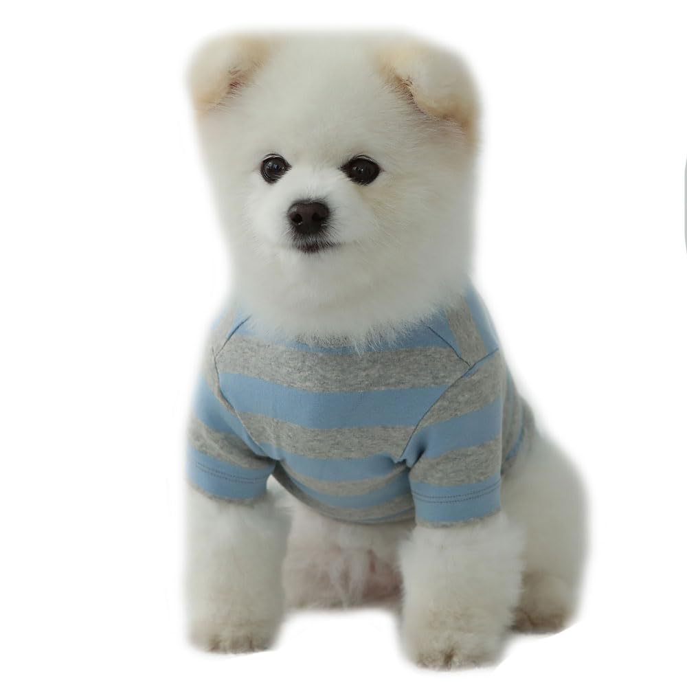 Lucky Petter Dog Cotton Shirts for Small and Large Dogs Rugby Striped T-Shirts Soft Breathable Dog Shirt pet Clothes (Small, Blue/Gray)