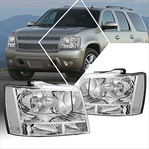 PM PERFORMOTOR 2Pcs Headlights Assembly Compatible with 07-14 Chevy Tahoe Suburban - Headlamps with Chrome Housing Claer Corner
