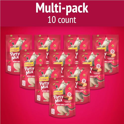 Friskies Purina Party Mix Mixed Grill Crunch Cat Treats, (10) 2.1 oz Pouch - image 2