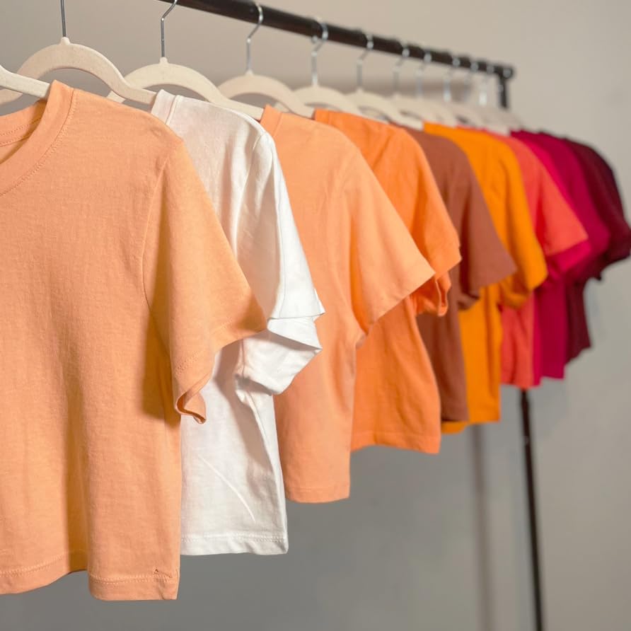 Image of Womens 100% Cotton Crop Tops Short Sleeve Crewneck Loose Fit Basic Tee Summer Casual Workout T-Shirt Fashion Clothes