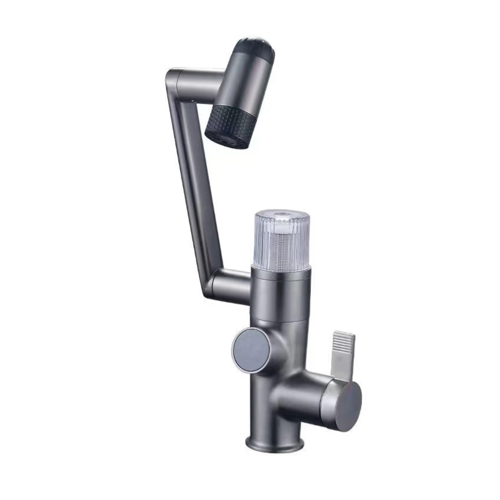 Digital Display Faucet, 1080° Swivel Copper Basin Tap, 4-Function Filtered Mixer Valve,Safe and Reliable(Gun Grey)