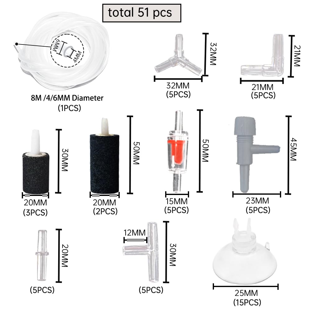 LANCARE 51 Piece Air Pump Accessories, 8m Transparent Silicone Hose - Image 2
