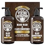 Viking Revolution Beard Wash and Beard Conditioner for Men with Argan Oil and Jojoba Oil - Beard Softener and Strengthener Beard Care Beard Shampoo and Conditioner with Beard Oil (17oz, Sweet Tobacco)