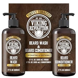 Viking Revolution Beard Wash and Beard Conditioner for Men with Argan Oil and Jojoba Oil – Beard Softener and Strengthener Beard Care Beard Shampoo and Conditioner with Beard Oil (17oz, Sweet Tobacco)