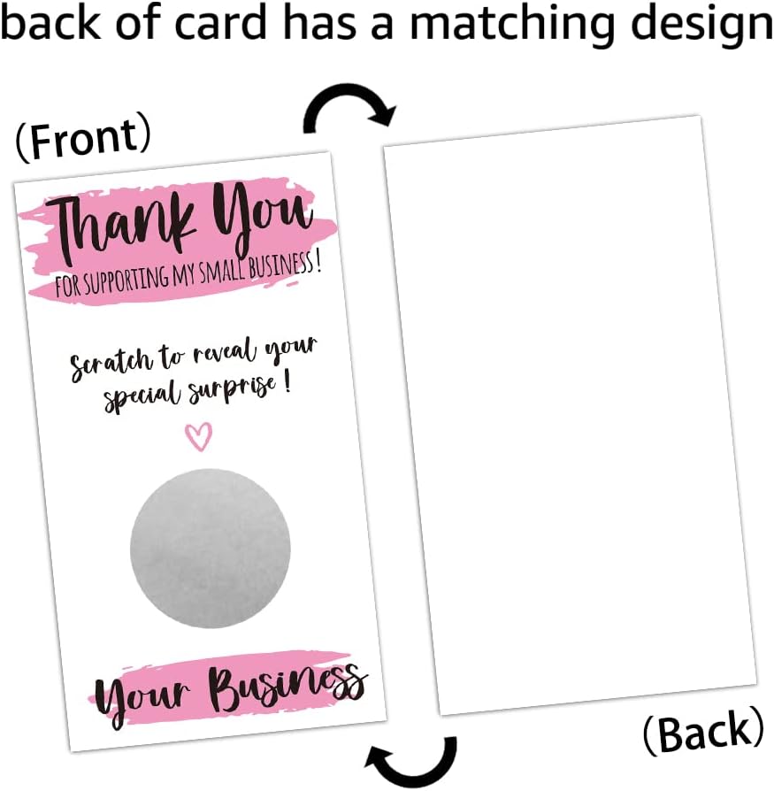 REWIDPARTY 50 Pink Stripes Fashion Thank You Scratch Off Cards for Small Business Appreciation