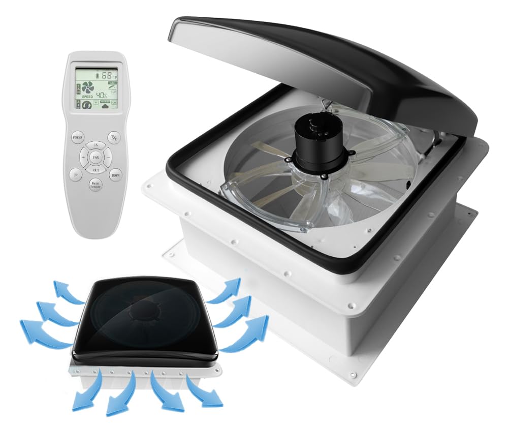 Build-in Rain Shield RV Roof Fan Vent Trailer Camper 10 Speed 12V 14'' Reversible