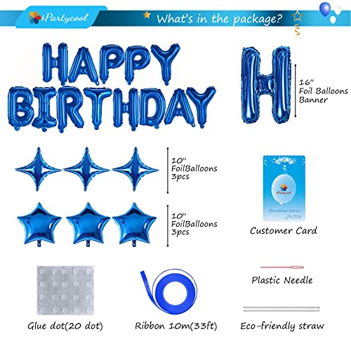 Ipartycool 24Pcs Birthday Balloons Banner, 3D Blue Premium Mylar Foil Ecofriendly Letter Happy Birthday Banner With 6Pcs Star Balloons Kits For Kids Boys Men Adults Birthday Party Decorations Hb0Bl #TOP2