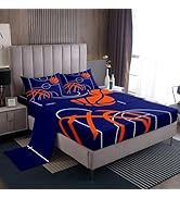 Basketball Sheet Set Full Size Kids Basketball Court Sheets with Deep Pocket Fitted Sheet for Boy...