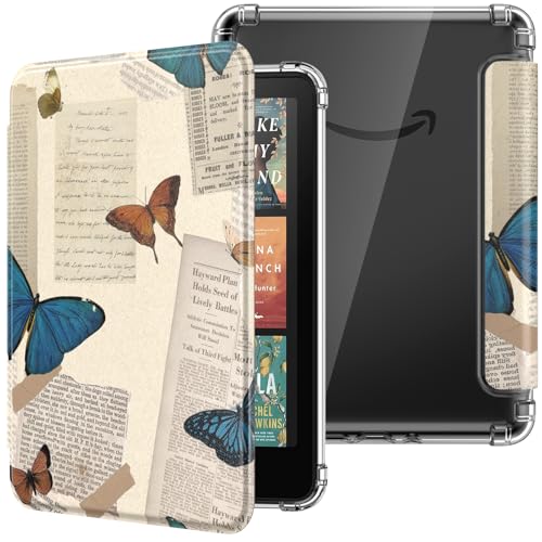 MoKo Funda para Nuevo 7' E-Reader, Cubierta Ultra Delgada Estuche Carcasa TPU Transparente Trasera Auto Activación/Reposo, No Apto BOOX & Kobo, Mariposa Vintage