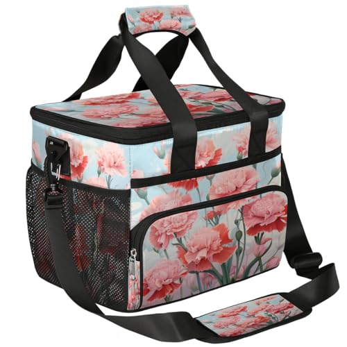 Pinks Floral Insulated Picnic Backpack Lunch Box for Women Men Picnic Basket Tote Lunch Bag Picnic Bag Portable Lunch Bags for Picnic, Beach, Work, Trip,Office, Camp Painting Flowers