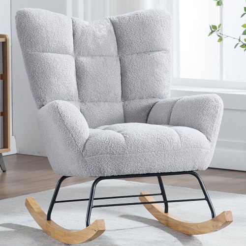 Image of YUUIJOAA Rocking Chair Nursery - Glider Modern Accent Armchair with High Backrest for Indoor Living Room Bedroom Grey