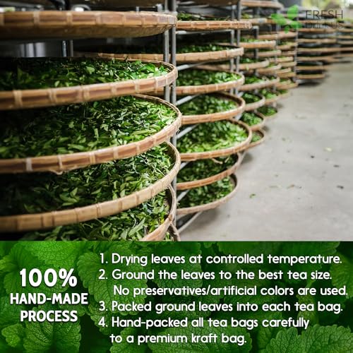 Image of FreshDrinkUS, Premium 120 Lemon Balm Leaf Tea Bags, 100% Natural & Pure from Lemon Balm Leaves. Loose Leaf Herbal Te. No Sugar, No Caffeine, No Gluten, Vegan.