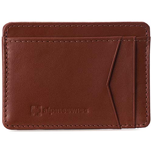 Image of Alpine Swiss RFID Minimalist Oliver Front Pocket Wallet For Men Leather York Collection Smooth Finish Tan