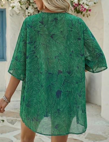 Image of Chunoy Women Floral Beach Wear Cover Up Chiffon Kimono Cardigan Open Front Blouse Top