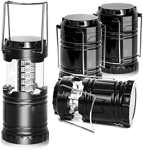 PARTYSAVING [4-Pack] LED Tenting Lantern, Appropriate Survival Kits for Hurricane, Emergency Gentle for Storm, Outages, Out of doors Moveable Lanterns, Black, Collapsible Design and 30 LED Lights, APL1424