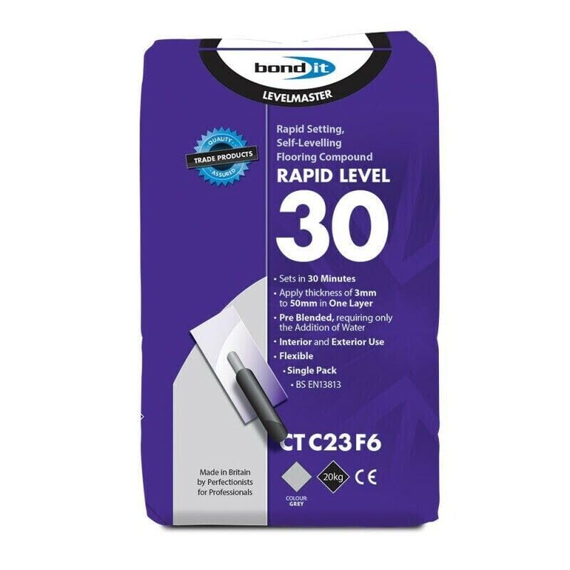 Sponsored Ad – Bond IT 20kg Levelmaster Rapid Level 30 Latex Floor Self Levelling Compound Grey Floor Screed Concrete Bar