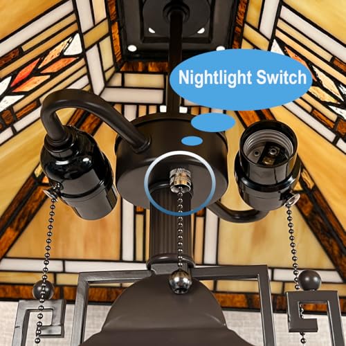 Tiffany Table Lamps with Nightlight,16" Wide Handmade Stained Glass Desk Lamp for Reading,3-Lights Mission Style Antique Nightstand Light for Living Room Bedroom Office - Image 5