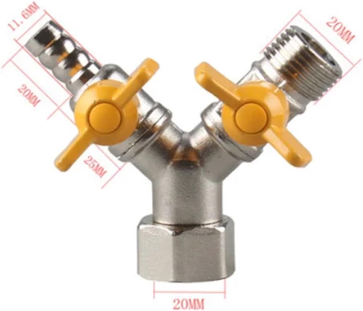 1 Pcs All copper thickened gas valve three-way valve 1/2 inch brass gas ball valve copper stem copper core natural gas switch(Color:Y-12-04M-04F)