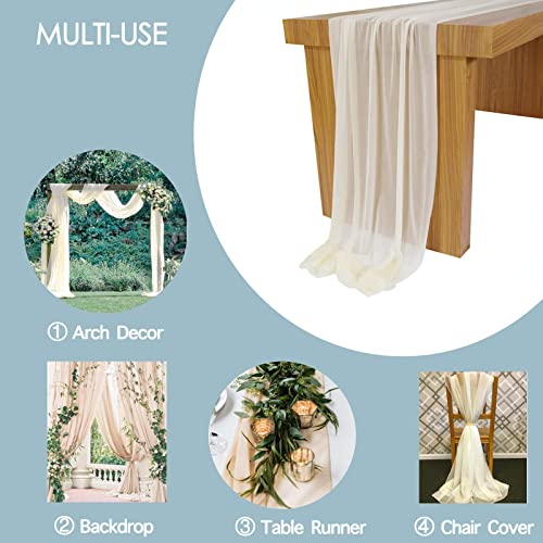 Lookein TR_CHAMPAGNE_10FT_NEW 10 Feet Champagne Chiffon Table Runner Sheer Wedding Table Cloth 29X120 Inches Rustic Wedding Decorations French Chiffon Table Runner thumb #8