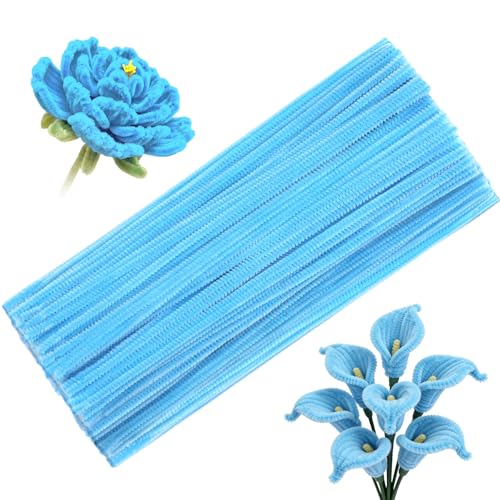 Image of 100 Pcs Pipe Cleaners Bulk Craft Suppies Light Blue Pipe Cleaners | Chenille Stems Craft Pipe Cleaners for Crafts Cleaning Flower Making Festival Decorations