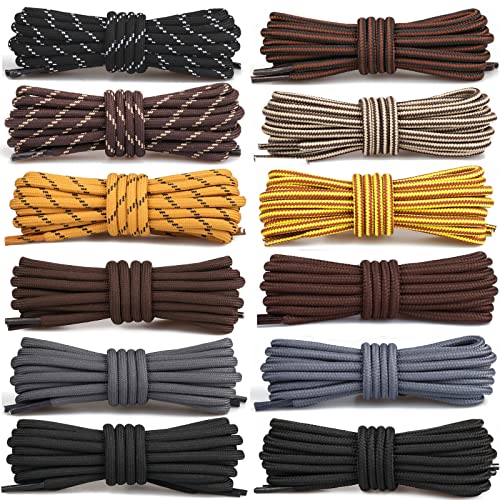Stepace Round Shoelaces [2 Pairs] Heavy Duty Boot Shoe Laces For Hiking Work Boots Brown-120(High Density) #TOP4