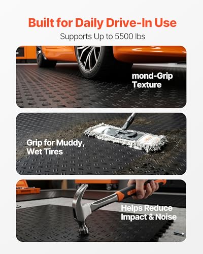 Image of VEVOR Garage Floor Tiles 12 x 12 x 0.53 inch, Interlocking Design Ease of Installation Double-Sided Texture Non-Slip Sturdiness, for Garages, Basements, Repair Shops, Black, 50 Pack