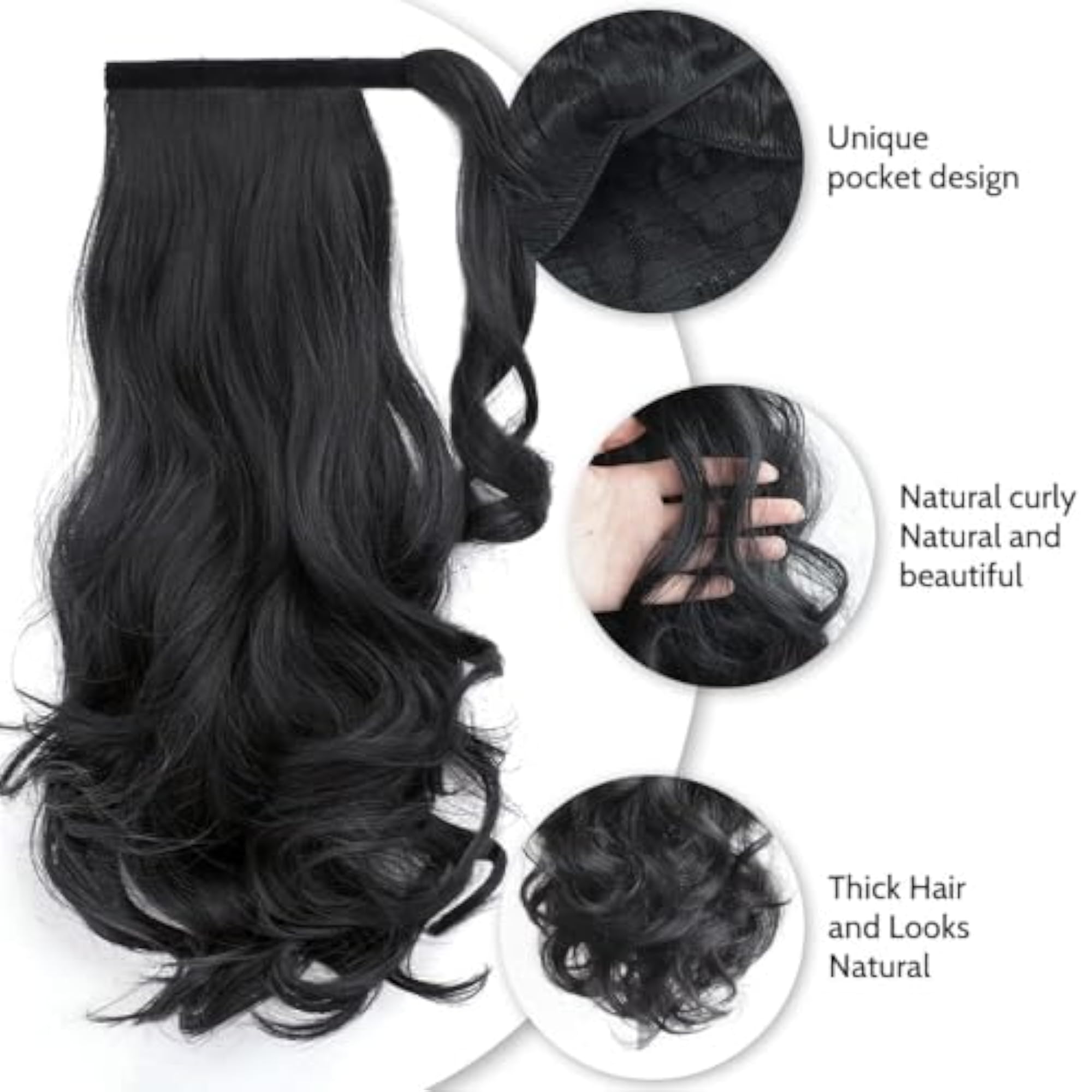 Women's 18 Inch Long Wavy Curly Wrap Around Ponytail Extension