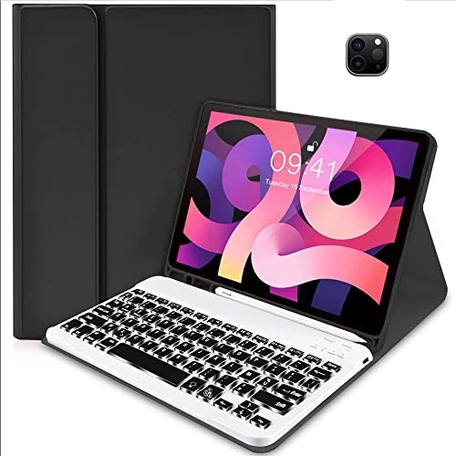 Tastatur-Schutzhülle für iPad 12,9 Zoll (12,9 cm), 4. Generation, 3. Generation 2021/2020/2018, Schutzhülle aus weichem TPU, mit Stifthalter, kabellose Tastatur mit Bluetooth AZERT Cover