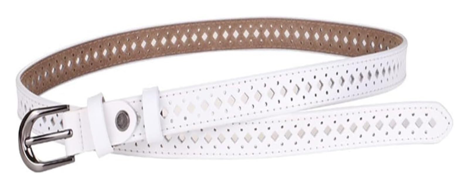 dfEDRd Ladies Waist Belt, 105-115cm Women Cowhide Thin Belts Ladies Genuine Leather Hollow Out Jeans Waistband Accessories(White,110)