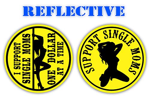 Pair | Reflective Support Single Moms Hard Hat Decals | Mechanic Toolbox Laborer Construction Trucker Foreman Stripper Dancer Sexy Babe Girl | Motorcycle Welding Helmet Decal | 2 x 2 inches (Yellow)