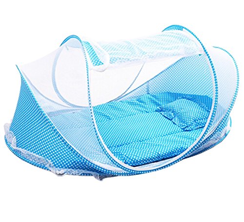 Tienda mosquitera plegable para bebés, con colchón y almohada, color azul, marca Laat