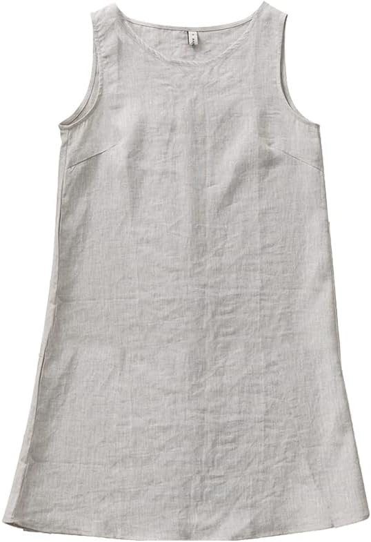 AmazhiyuWomen's Linen Sleeveless Shift Dress with Pockets Crew Neck Casual Tank Dress