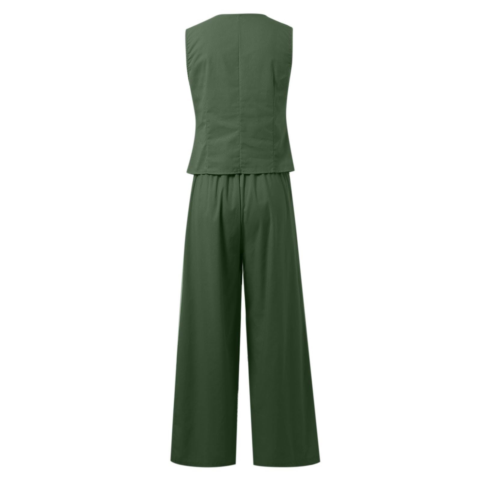 Tailleur Femme Ensemble Pantalon - 2 Pièces Gilet et Pantalon avec Col en V sans Manches à Jambe Large Costume D'été Assorti Ensemble d'affaires Tailleur